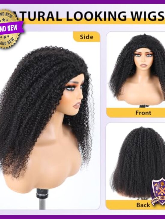 Human Hair Half Wig 20 Inch Afro Curly Glueless 180% Density Beginner Friendly main image 5
